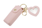 Preview: Fashionable lipstick and pocket atomizer bag with snap fastener, small heart-shaped mirror, and keychain snap hook, pink