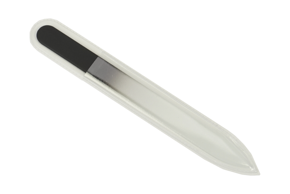 Double side hardglass nailfile, Black, in white plastic case, Length: 13,5 cm