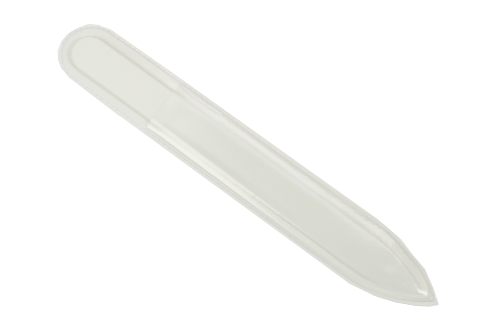 Double side hardglass nailfile, White, in white plastic case, Length: 13,5 cm