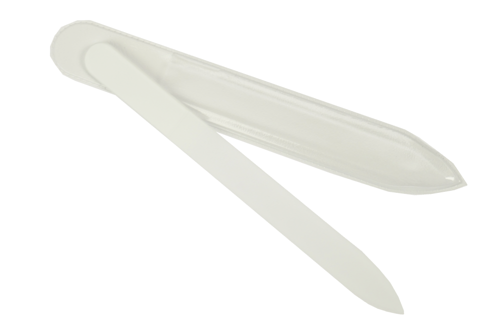 Double side hardglass nailfile, White, in white plastic case, Length: 13,5 cm