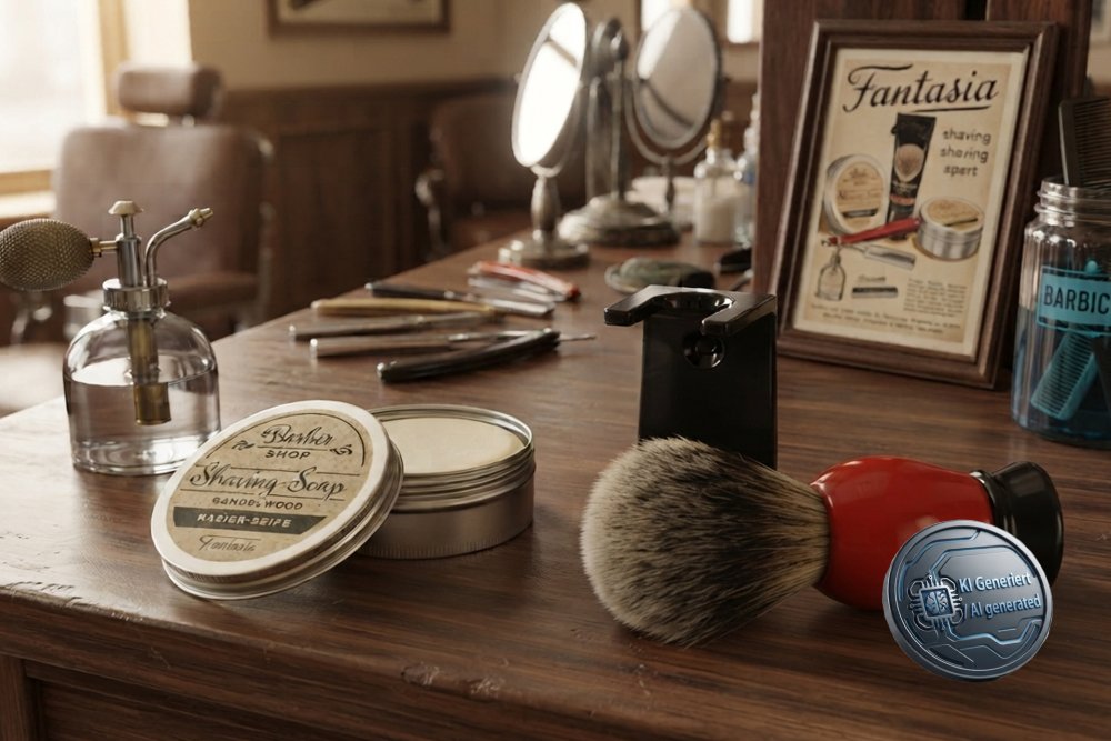 Holder for Shavingbrush black with shaving brush red/black with Synthetikhair, Shaving soap in an aluminum can
