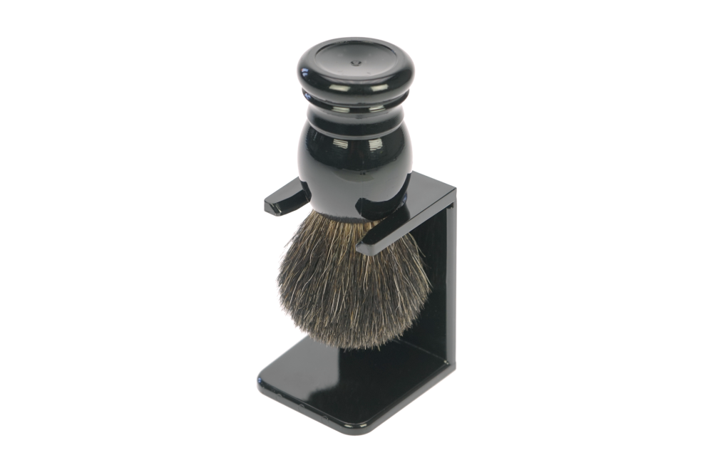 Holder for Shavingbrush black with shaving brush with badger hair