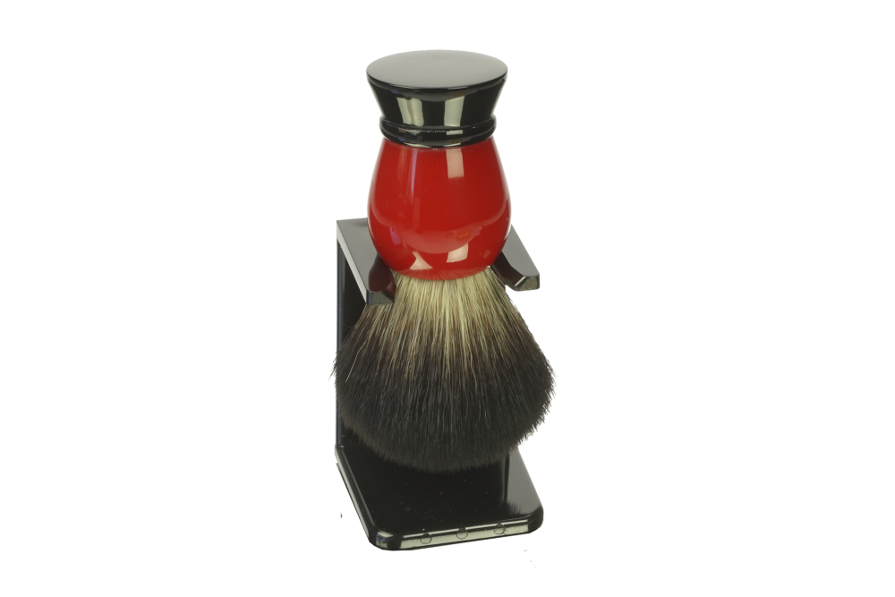 Holder for Shavingbrush black with shaving brush red/black with Synthetikhair