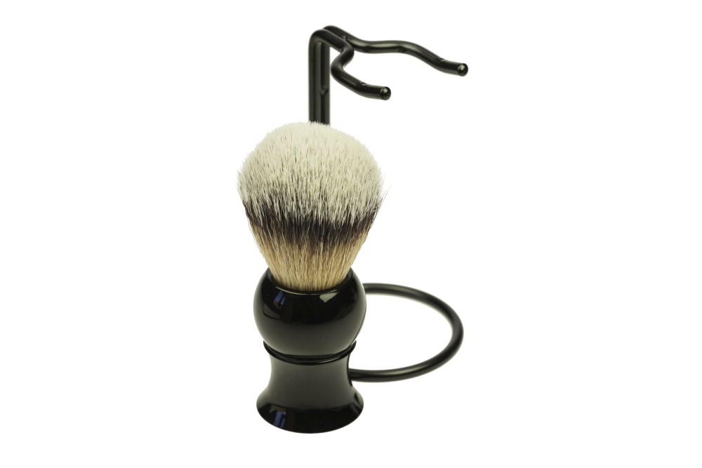 Shaving brush holder metal black with shaving brush black with Synthetikhair