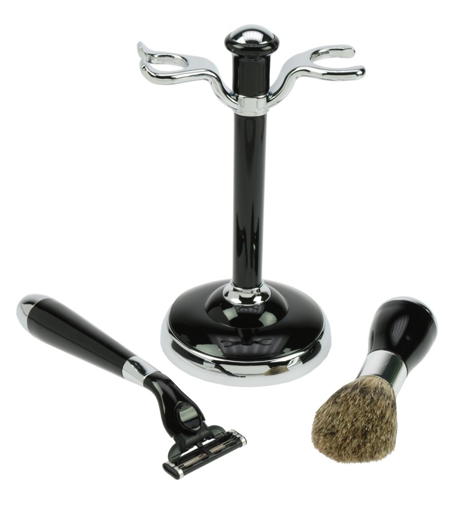 Shaving Set  Mach3, pure badger brush,  Plastic, black/silver, Hight: 17cm