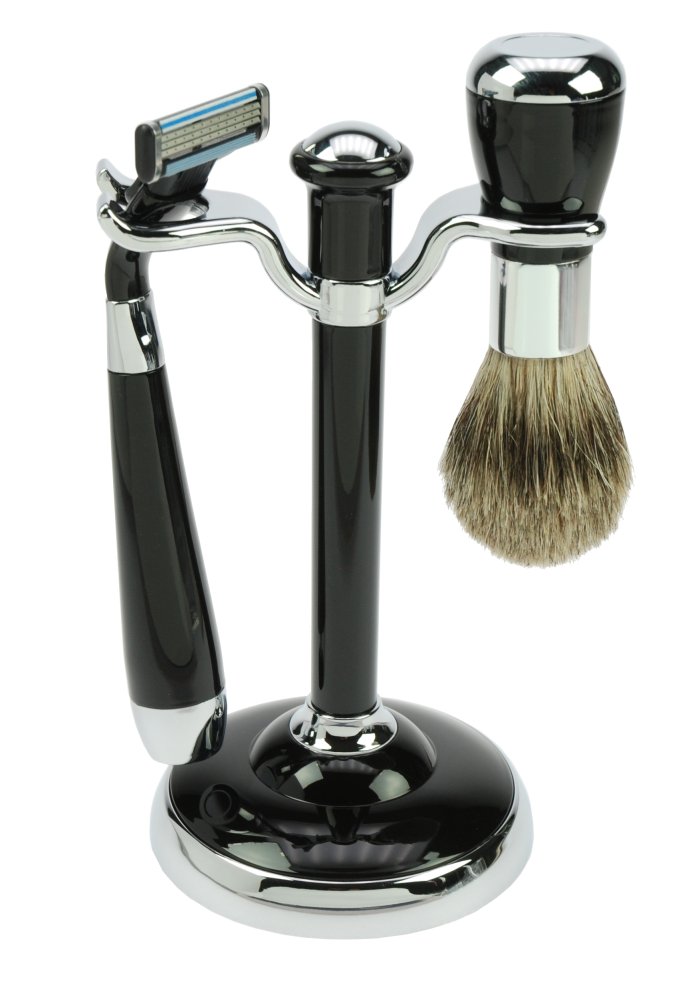 Shaving Set  Mach3, pure badger brush,  Plastic, black/silver, Hight: 17cm