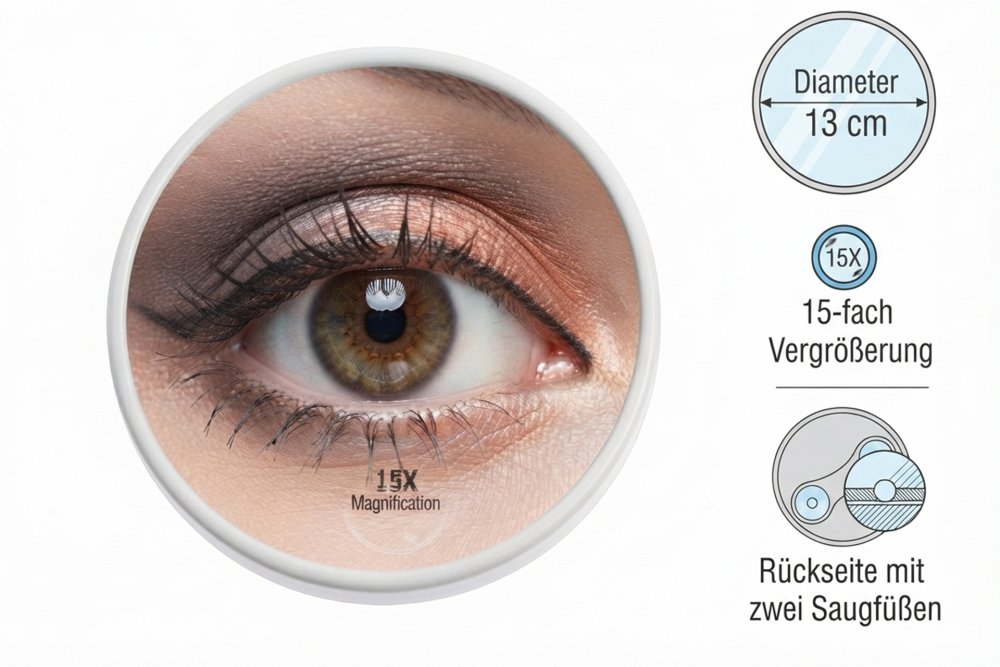 Spiegel mit 2 Saugnäpfen, Kunststoff, weiss, 15-fach-Vergrösserung, Ø 13 cm