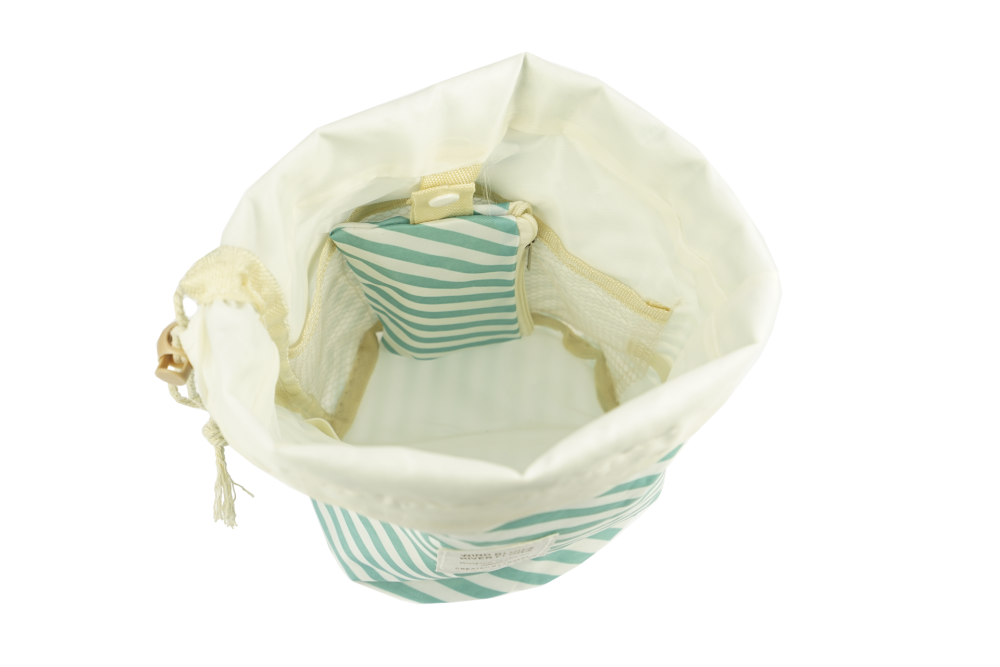 Beauty travel bag, turquoise/white stripes, empty, Height 23,5 cm