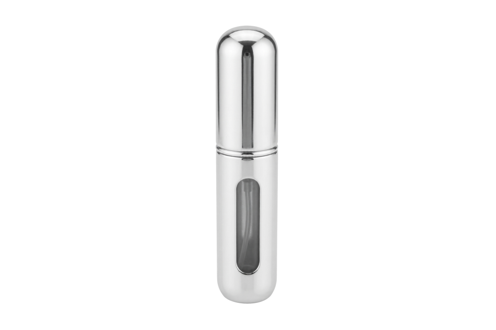 Pocket atomizer, shiny silver for 5 ml, with automatic filling and viewing window