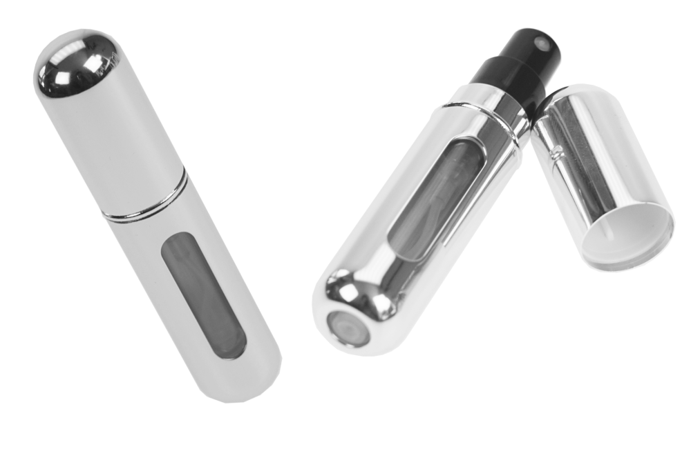 Taschenzerstäuber, silber glänzend für 5 ml, mit Füllautomatik und Sichtfenster