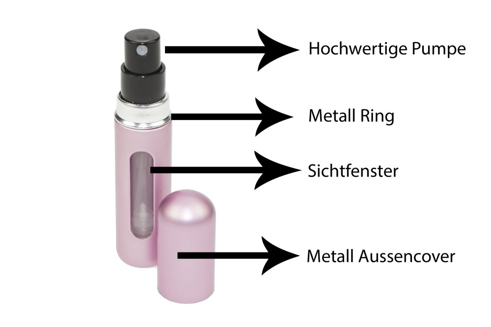Taschenzerstäuber, matt pink für 5 ml, mit Füllautomatik und Sichtfenster