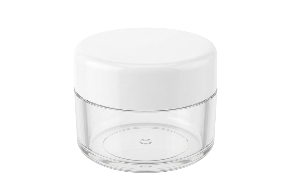Cosmetic Jar, empty, Plastic, white cap, for 20 ml, Ø 4 cm, Height: 3,2 cm
