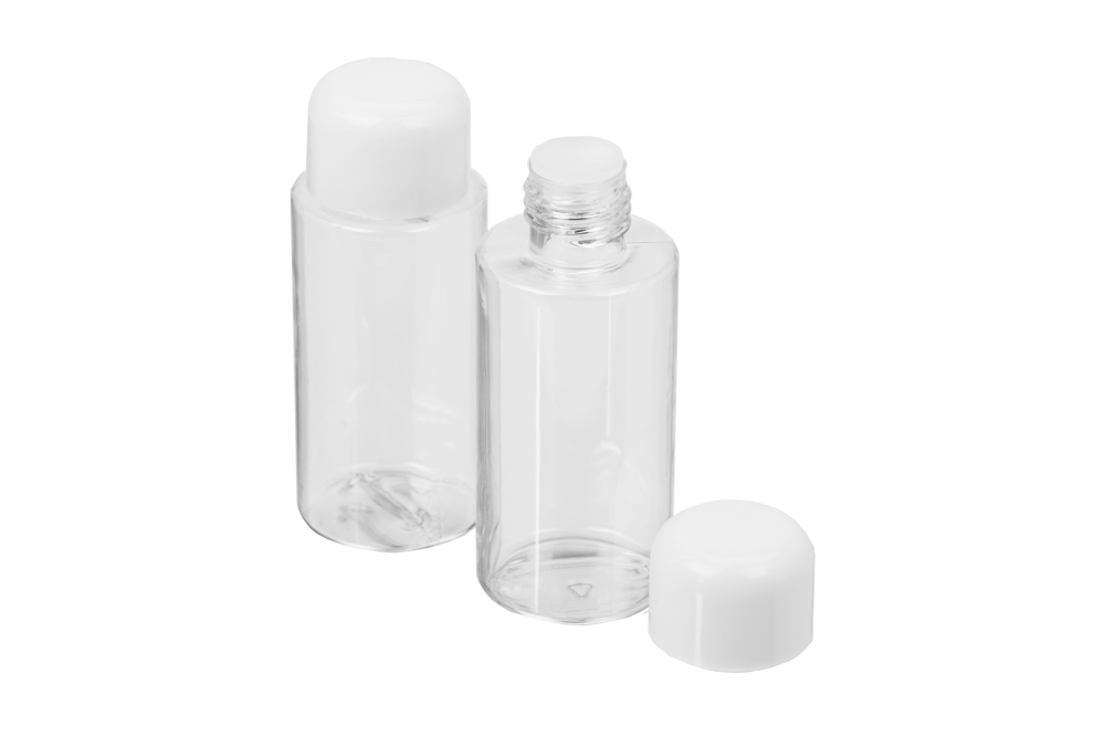 Cosmetic Bottle, empty, Plastic, white cap, for 55 ml, Ø 3,5 cm, Height: 8,5 cm