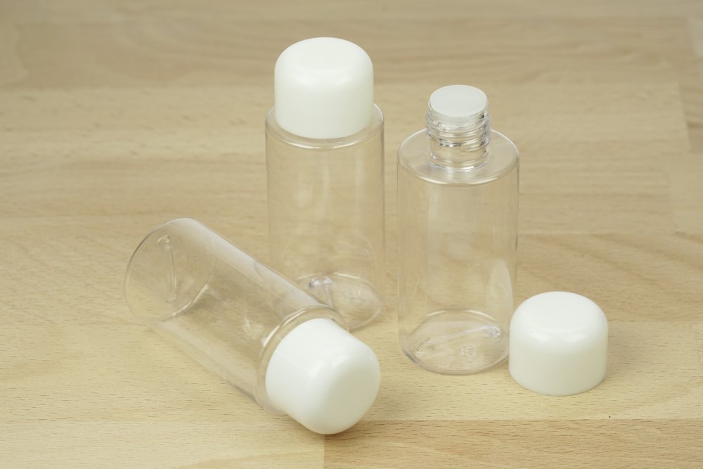 Cosmetic Bottle, empty, Plastic, white cap, for 55 ml, Ø 3,5 cm, Height: 8,5 cm