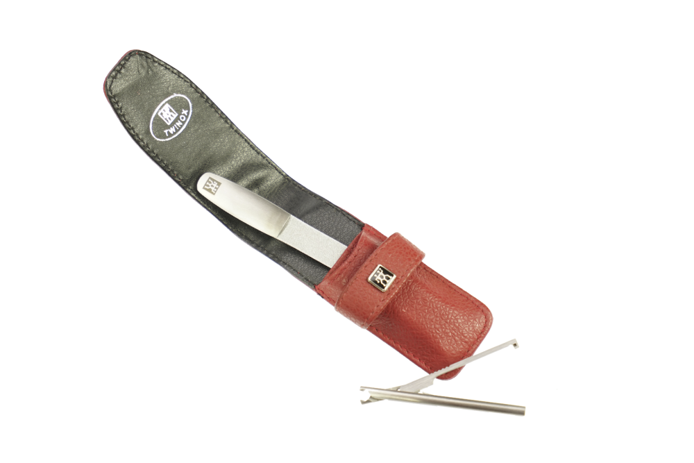 Twin Pocket Case Manicure Set Cowhide Red 2pcs 