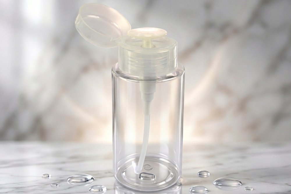 Pumpflasche, Kunststoff, transparenter Deckel, für 200 ml, Ø 5,8 cm, Höhe: 10,2 cm