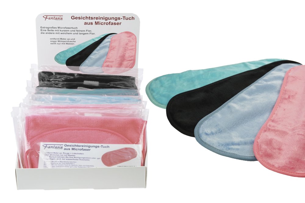Display equipped with 12 x facial cleansing cloth, Display for free, washable, Size: 40 x 17 cm