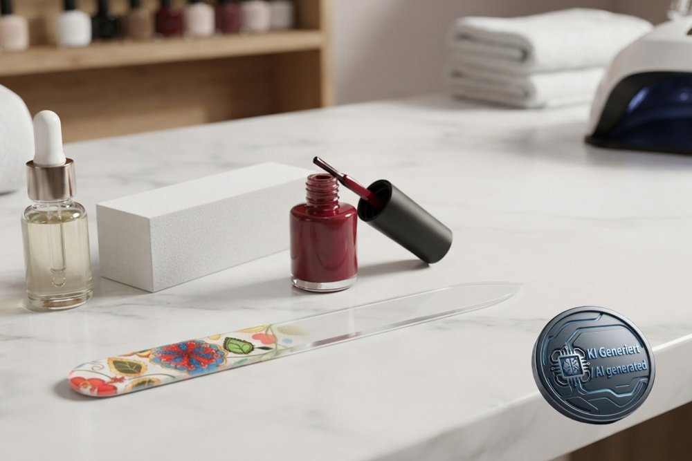 Glasfeile - doppelseitig, geätzt in gehärtetem Glas, Motiv Blumen, mit Etui, Länge: 13,5 cm