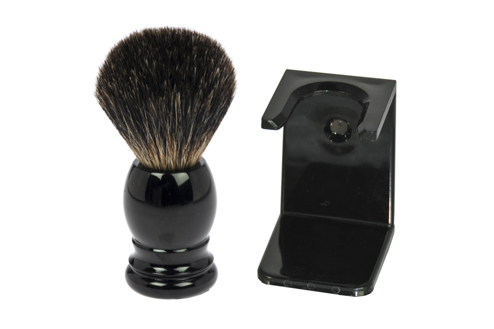 Holder for Shavingbrush black with shaving brush with badger hair