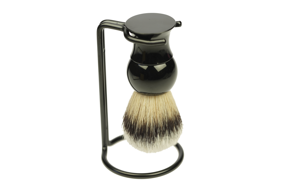 Shaving brush holder metal black with shaving brush black with Synthetikhair