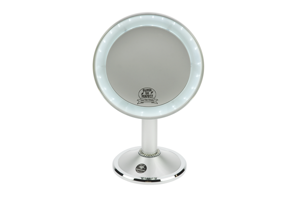 Standspiegel silberfarben mit LED Beleuchtung, 7-fach Vergrösserung, mit Swarovski Elementen, Ø 17,5 cm