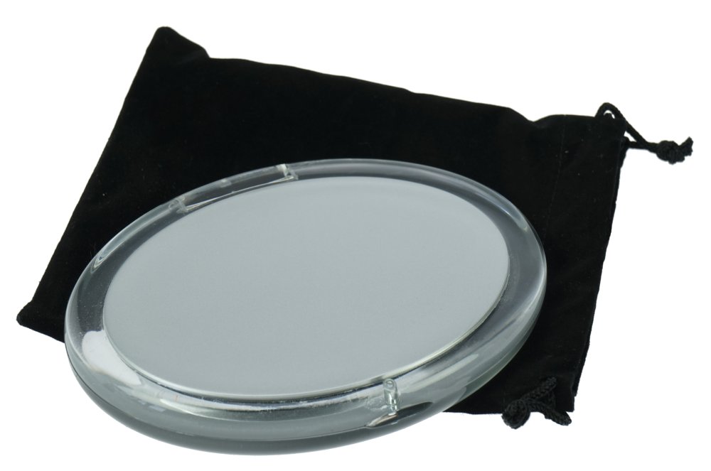 Klappspiegel, oval, Kunststoff, 10-fach Vergrösserung, mit Etui, 12,5 x 9,5 cm