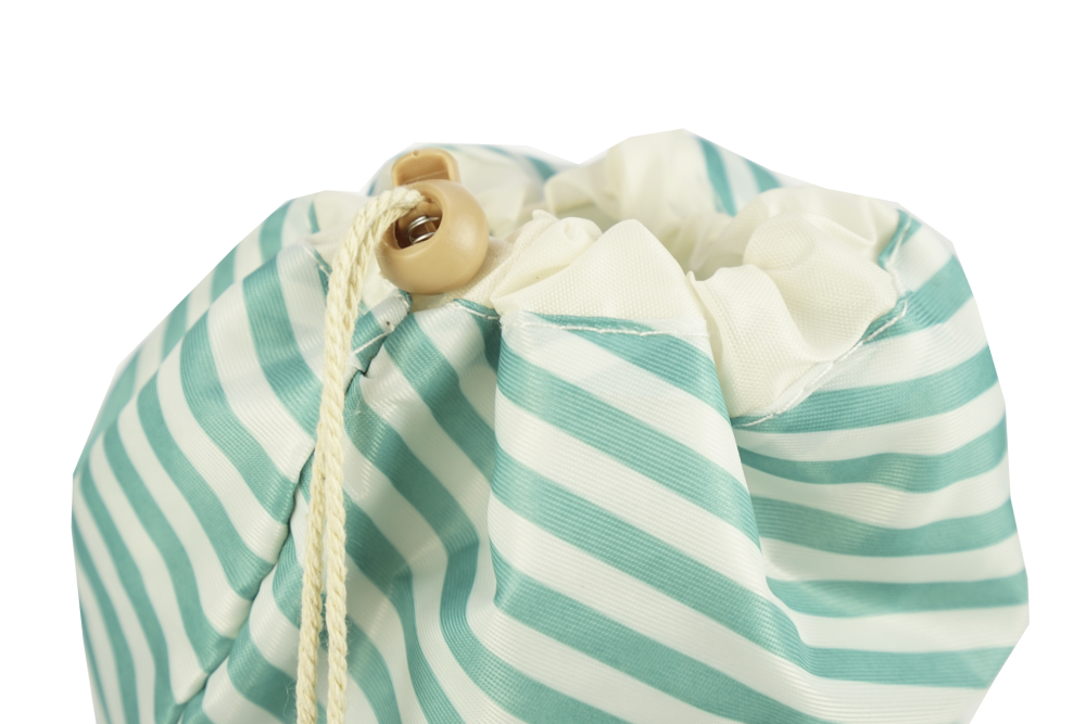 Beauty travel bag, turquoise/white stripes, empty, Height 23,5 cm