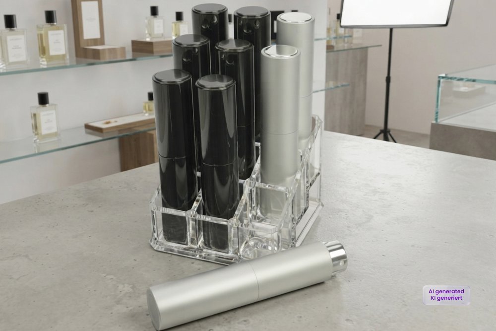 Display equipped with 9 x Twist Pocket atomiser for 10 ml, Hight: 10,5 cm