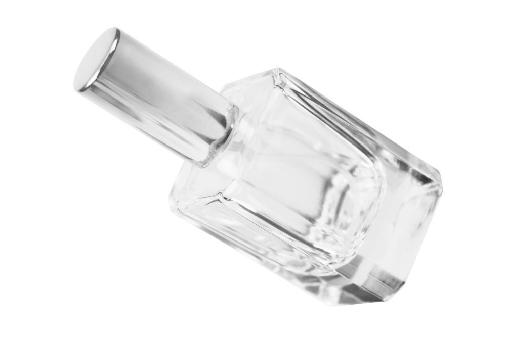 Tischzerstäuber, Glas eckig, Zerstäuberpumpe - Kappe, chromfarben  für 50 ml, Höhe: 11 cm