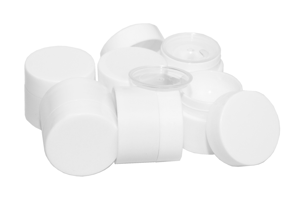 Kosmetik-Dose, Kunststoff, weiß mit Innendeckel, für 3 ml, Ø 3,2 cm, Höhe: 2,7