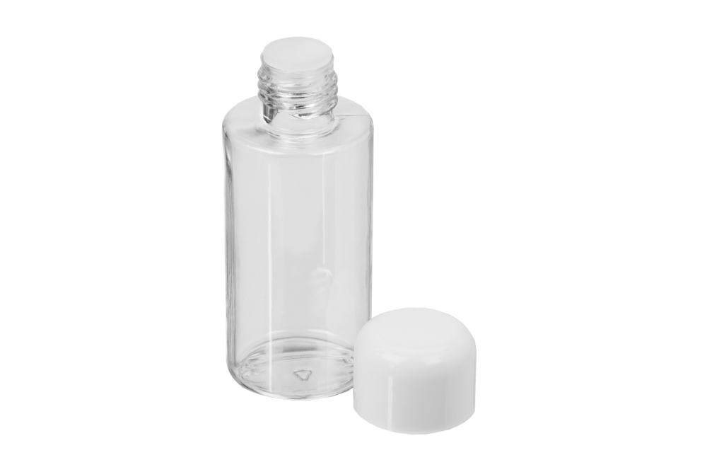 Cosmetic Bottle, empty, Plastic, white cap, for 55 ml, Ø 3,5 cm, Height: 8,5 cm