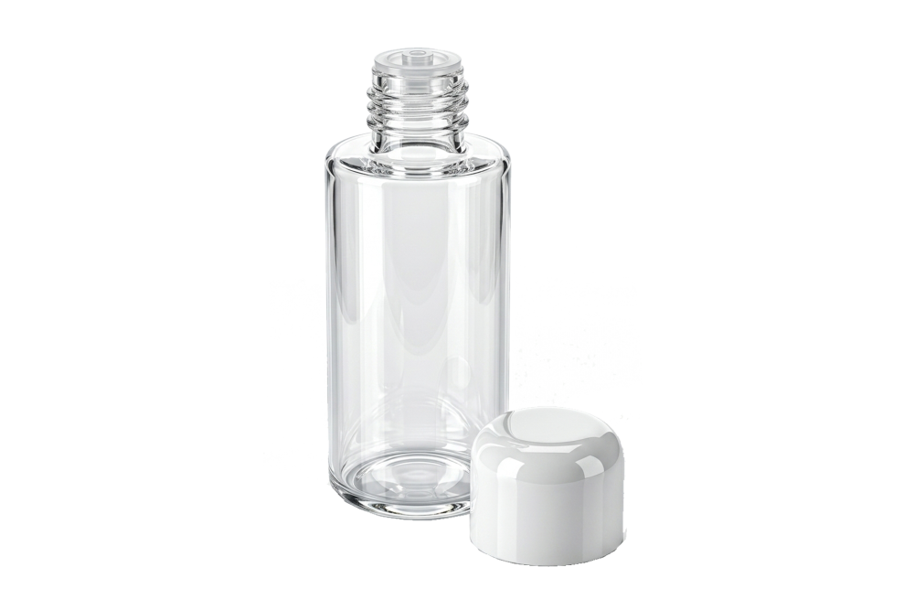 Cosmetic Bottle, empty, Plastic, white cap, for 100 ml, Ø 3,8 cm, Height: 11,5 cm