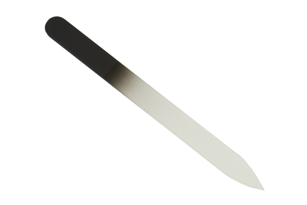 Double side hardglass nailfile, Black, in white plastic case, Length: 13,5 cm