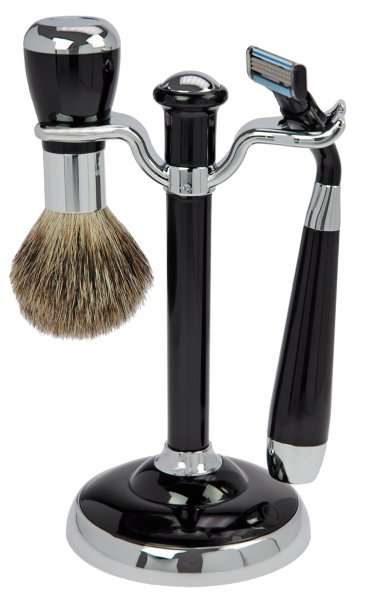 Shaving Set  Mach3, pure badger brush,  Plastic, black/silver, Hight: 17cm
