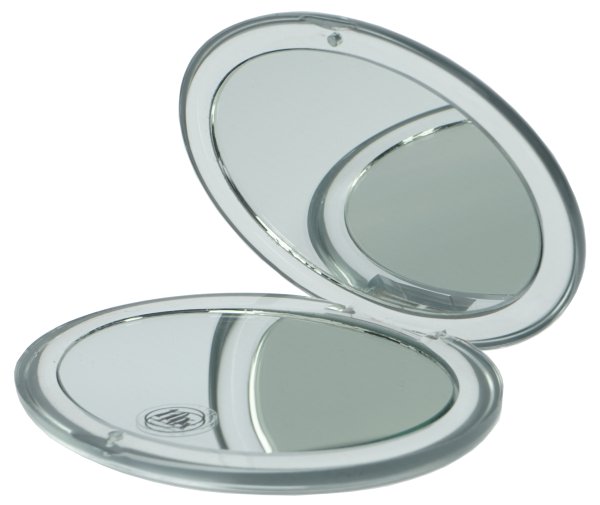 Klappspiegel, oval, Kunststoff, 10-fach Vergrösserung, mit Etui, 12,5 x 9,5 cm