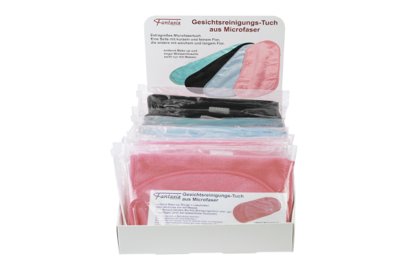 Display equipped with 12 x facial cleansing cloth, Display for free, washable, Size: 40 x 17 cm